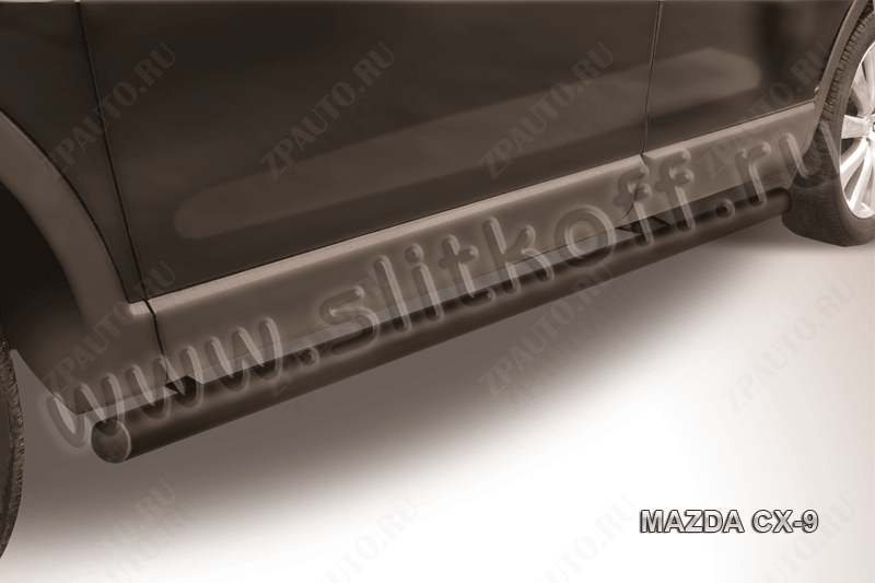 Защита порогов d57 труба черная Mazda CX-9 (2006-2012) , Slitkoff, арт. MZCX9007B