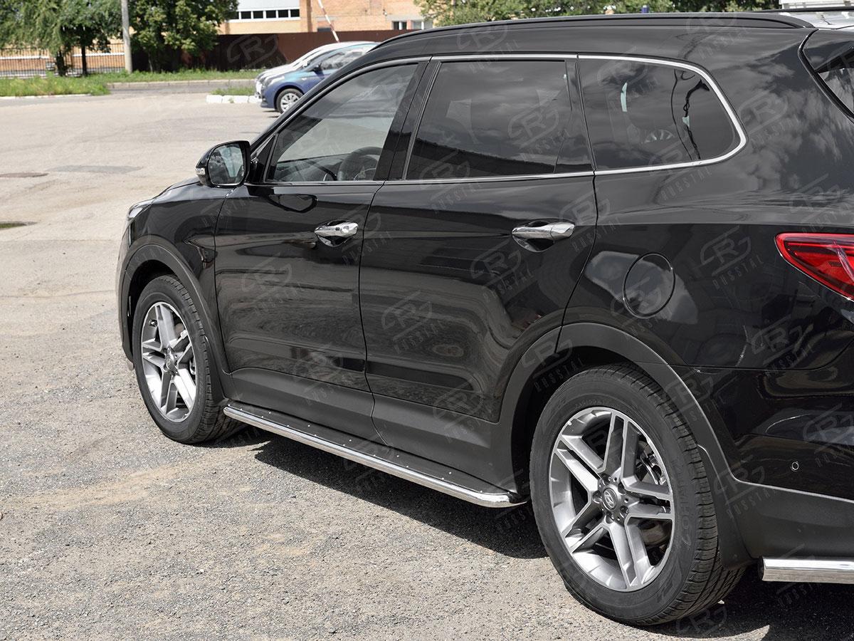 Пороги труба d42 с листом вариант 3 на Hyundai Santa Fe Grand 2016, Slitkoff HSFL-0027357