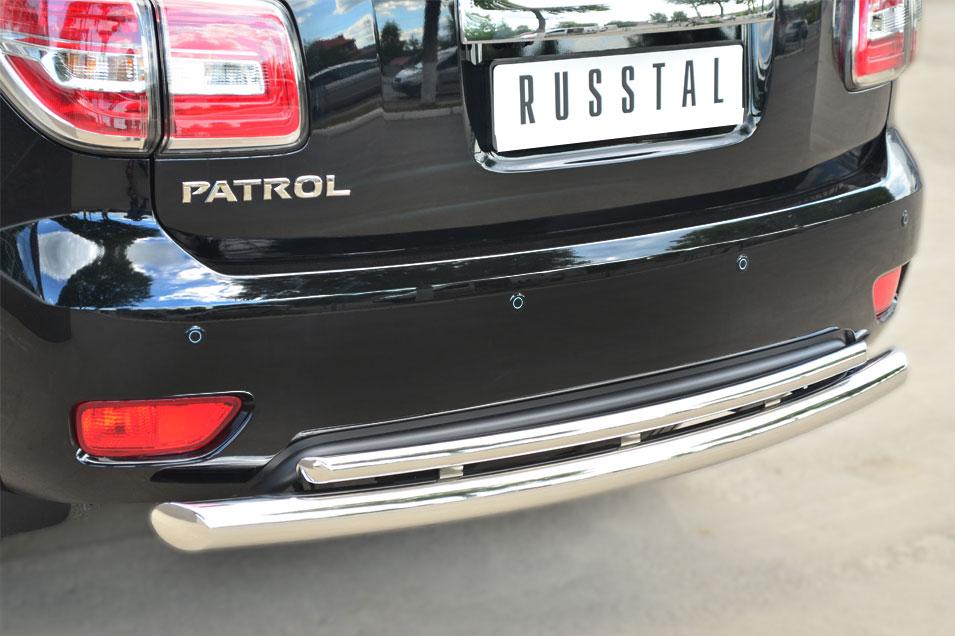 Защита заднего бампера d76/42 дуги для Nissan Patrol 2014, Руссталь, PATZ-001734