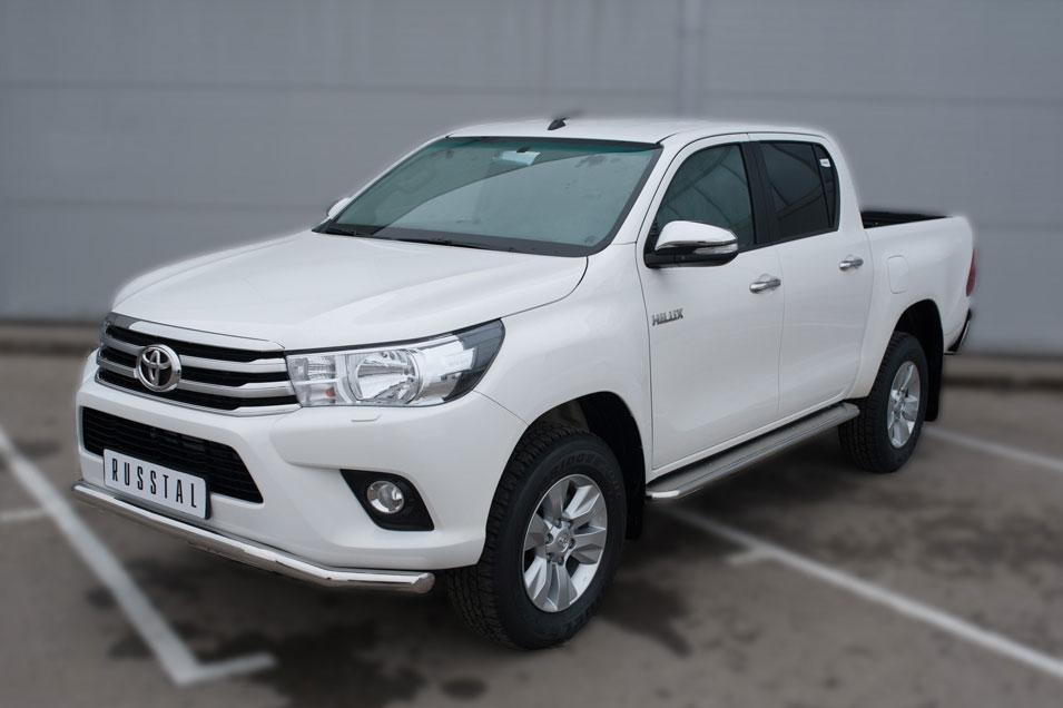 Защита переднего бампера d57 волна с декор надписью для Toyota Hilux 2015, Slitkoff THZ-002145