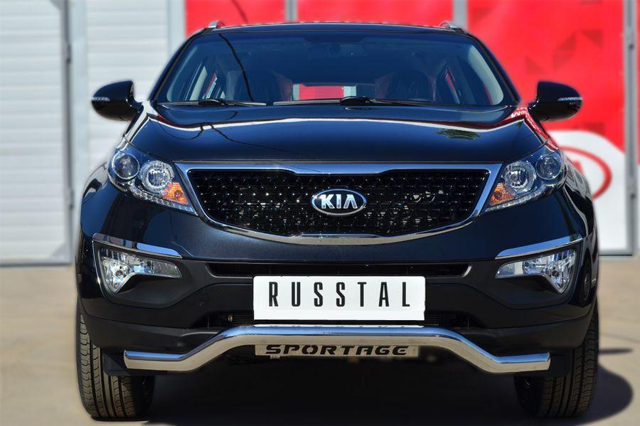 Защита переднего бампера d57 для KIA Sportage 2010-2015, Slitkoff волна с декор надписью KSGZ-001665