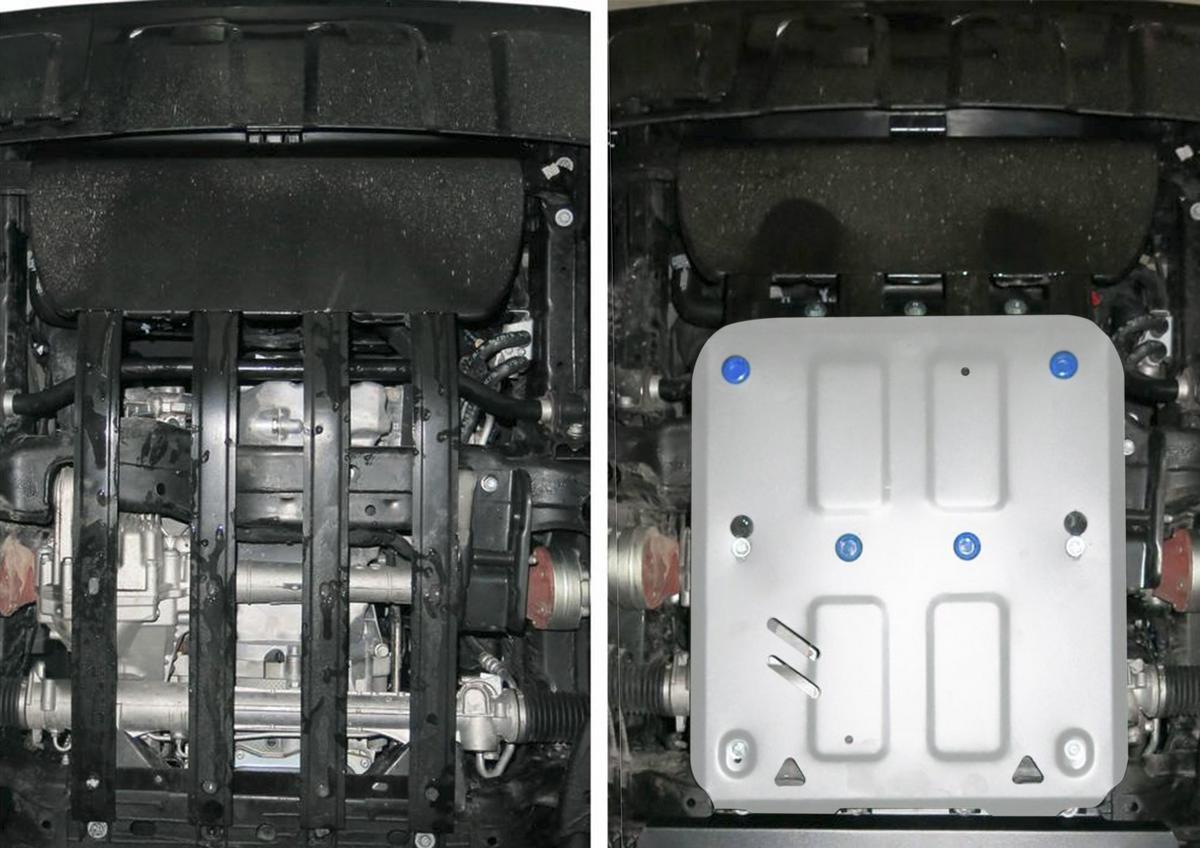 Защита картера Rival для Volkswagen Amarok I рестайлинг 2016-2019 (установка только на а/м со штатной защитой), штампованная, алюминий 4 мм, с крепежом, 333.5851.1