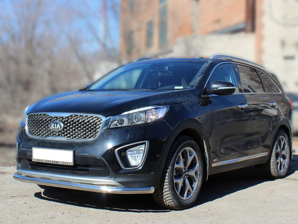 Дуга передняя по низу бампера радиусная d60 на KIA Sorento Prime 2015, Технотек KSTP15_1