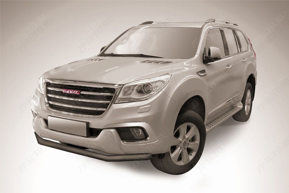 Защита переднего бампера d57 черная Haval H9 (2017-2023) , Slitkoff, арт. HavH9-17-003B