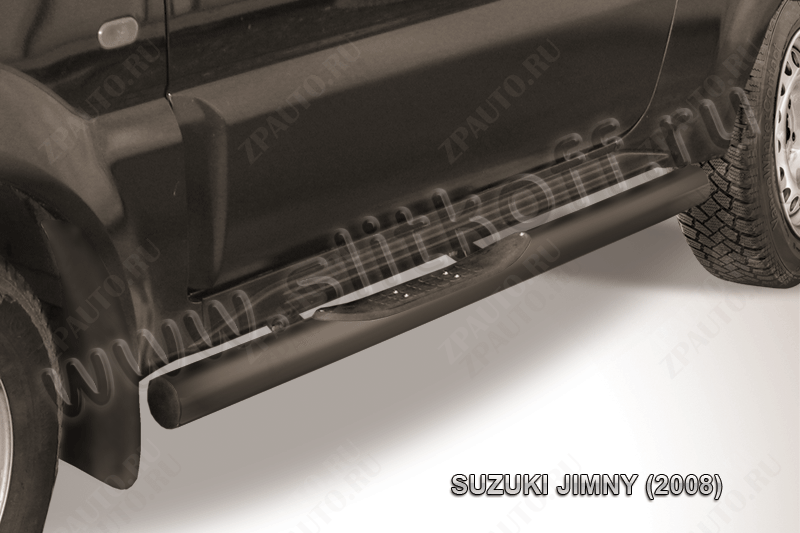 Защита порогов d76 с проступями черная Suzuki Jimny (1998-2019) , Slitkoff, арт. SJ005B