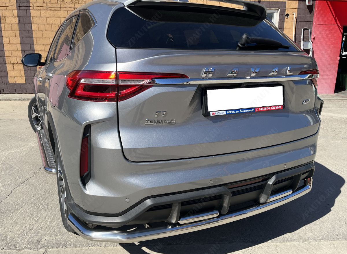 Защита заднего бампера угловая большая двойная для автомобиля HAVAL F7 2022 Рестрайлинг арт. GWF7.22.22