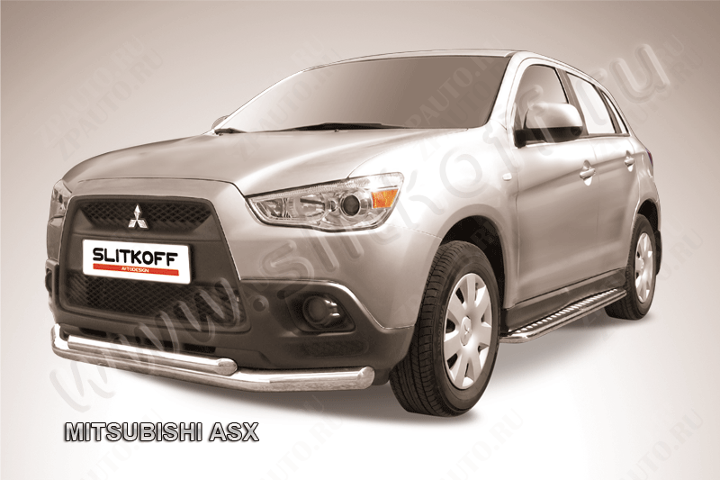 Защита переднего бампера d76+d57 двойная Mitsubishi ASX (2010-2013) , Slitkoff, арт. MAS001