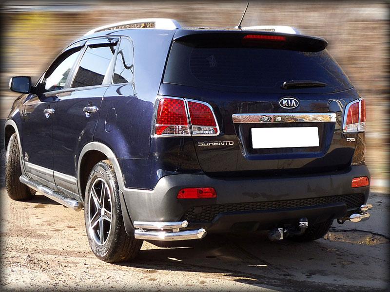 Защита заднего бампера "уголки" двойные d-60+43 для KIA Sorento II 2009, Технотек KST09_5