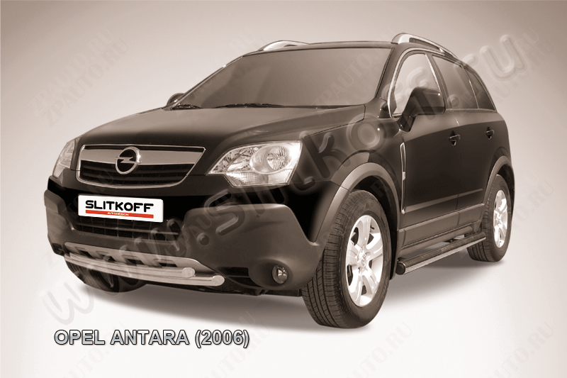 Защита переднего бампера d57+d57 двойная Opel Antara (2006-2011) Black Edition, Slitkoff, арт. OPAN006BE