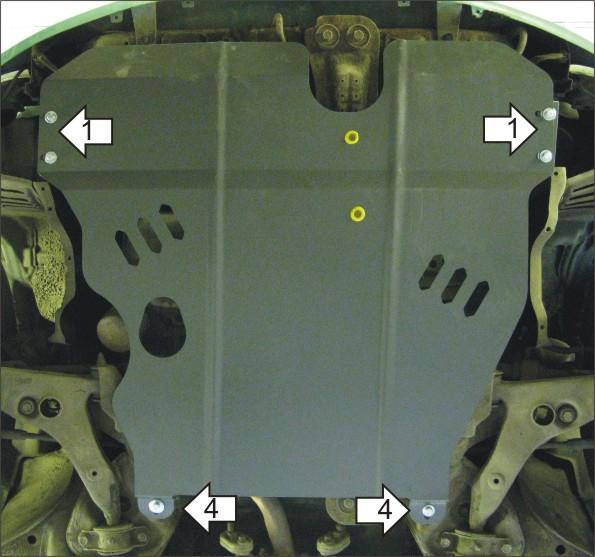 Защита стальная Мотодор (Двигатель, Коробка переключения передач), 2 мм, Сталь для Mitsubishi Colt 1995-2000 арт. 01330