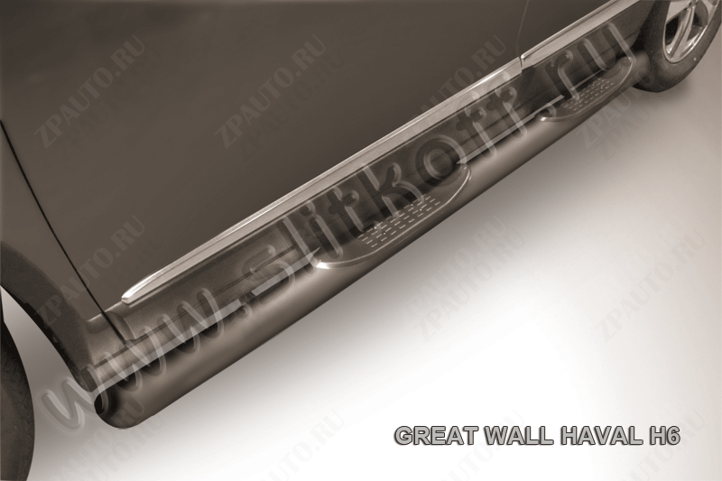 Защита порогов d76 с проступью со скосами 45 градусов завальцованные черная Haval H6 (2014-2020) , Slitkoff, арт. HavH6007B