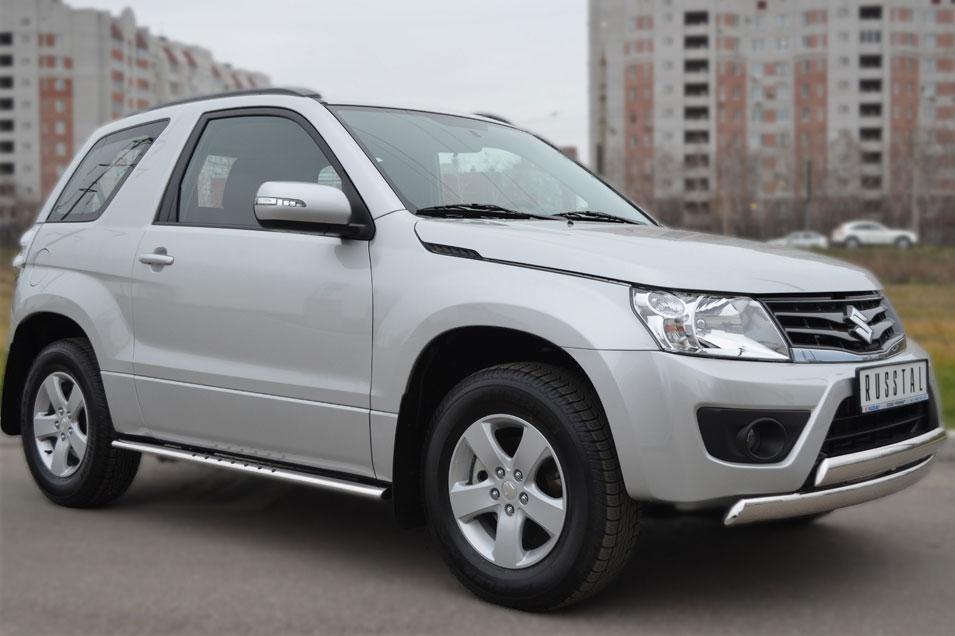 Защита порогов d75x42 с проступью для Suzuki Grand Vitara 3d 2012, Slitkoff SV3O-001109