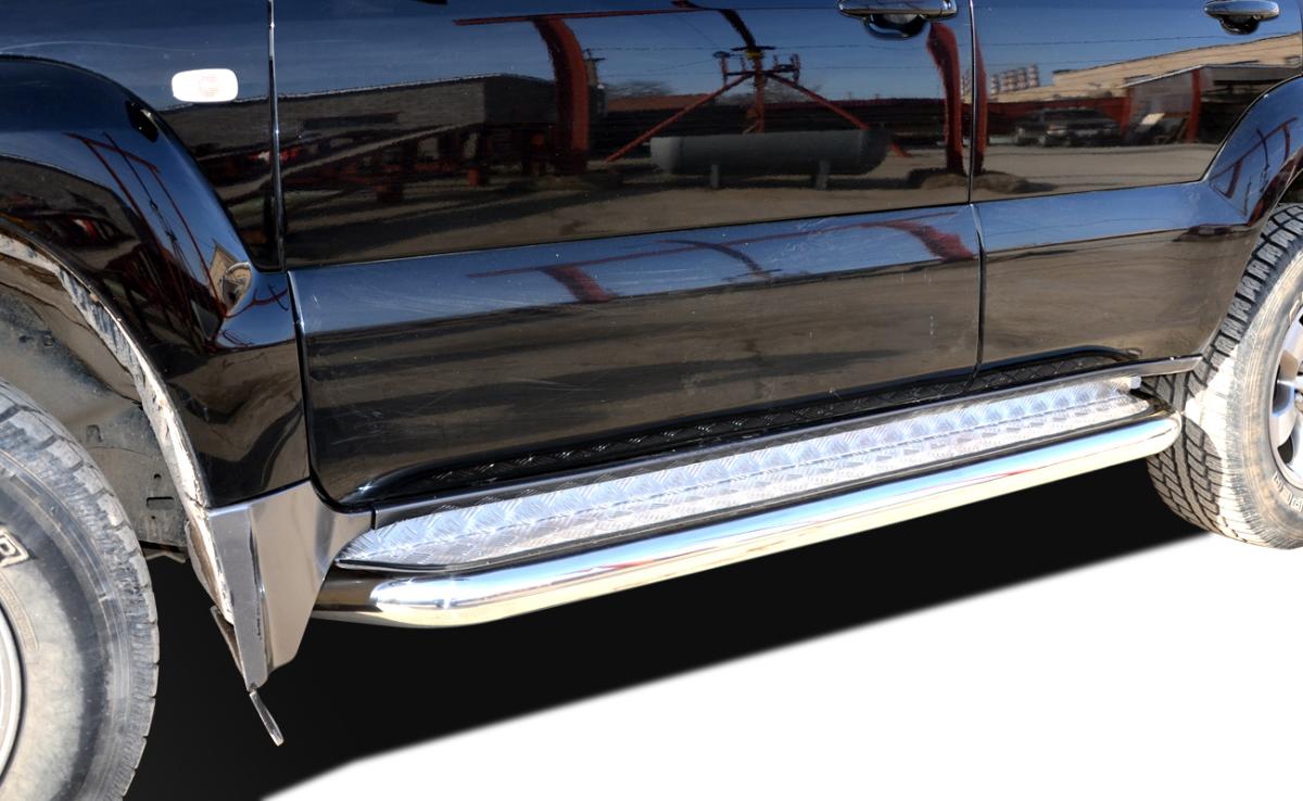 Пороги с накладным листом d76 для Toyota Land Cruiser Prado 120, TLCP120.03.43, Россия