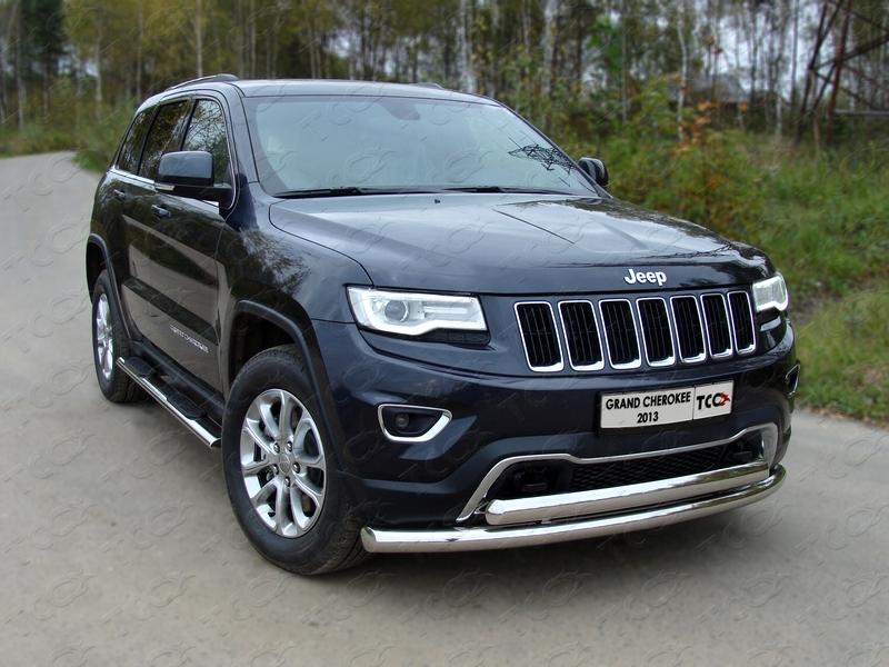 Защита передняя нижняя (двойная) 76,1/75 мм для автомобиля Jeep Grand Cherokee 2013-2017, TCC Тюнинг GRCHER13-03