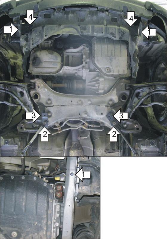 Защита стальная Мотодор (Двигатель, Коробка переключения передач), 2 мм, Сталь для Toyota Echo 1999-2005 арт. 02522