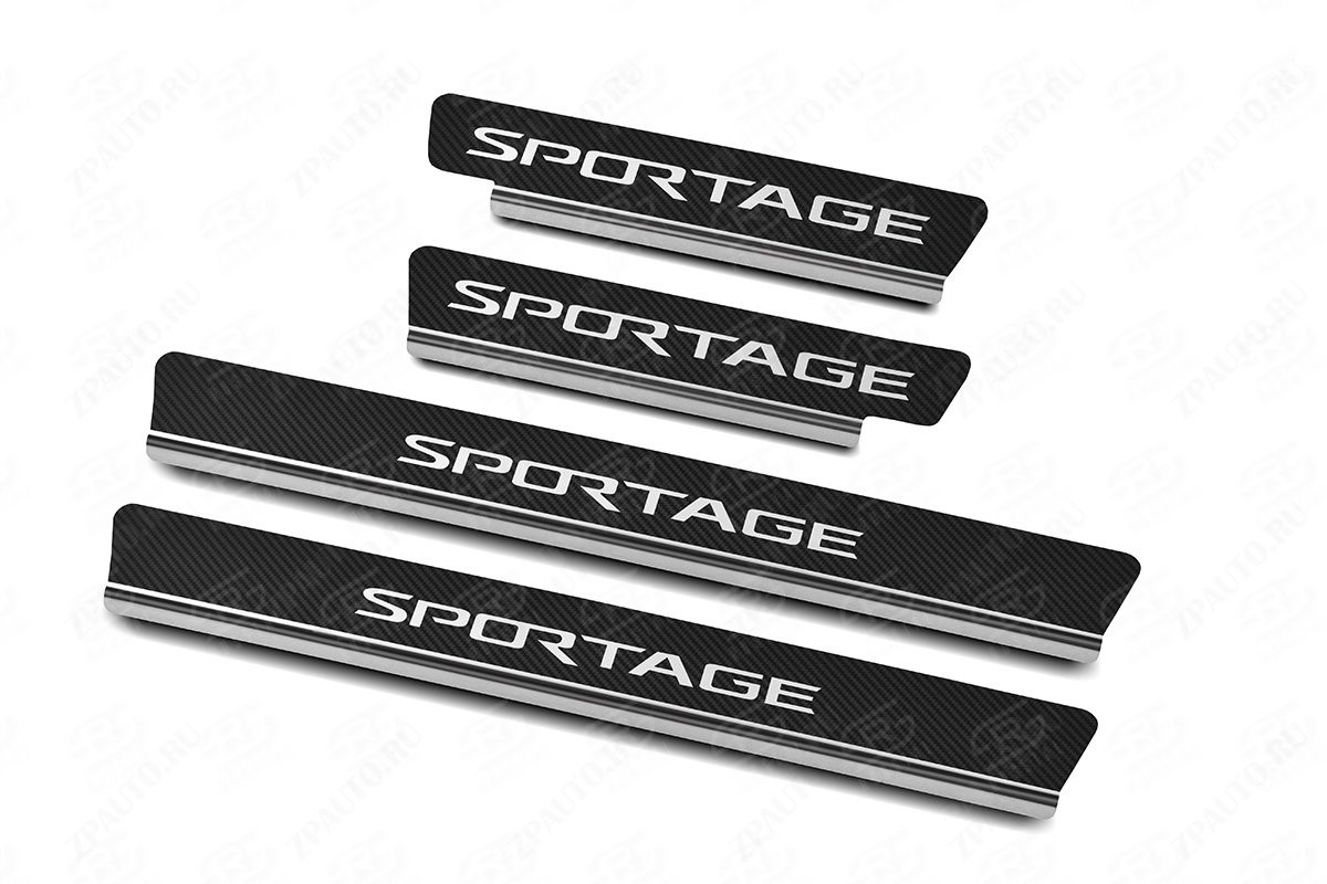 KIA SPORTAGE 2021- Накладки на пороги RUSSTAL (нерж., карбон, надпись) KISP21-06