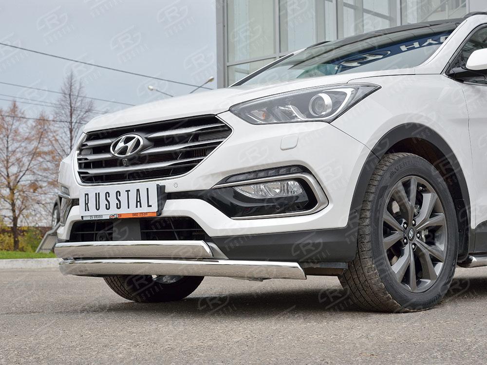 Защита переднего бампера d75х42/75х42 для Hyundai Santa Fe 2015, Slitkoff HSFPZ-002444