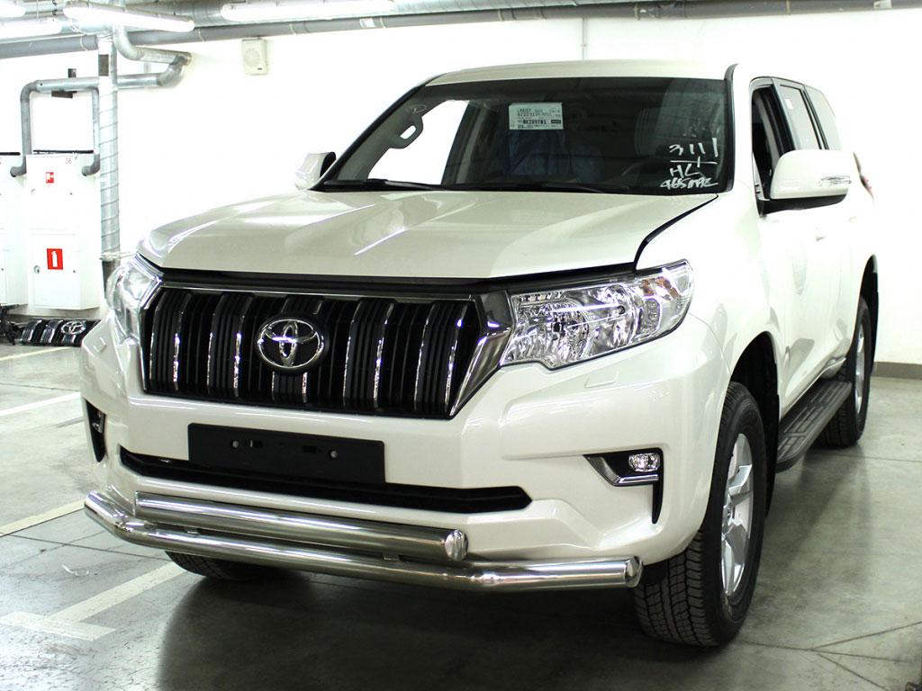 Дуга передняя по низу бампера d76/76х43 овал радиусная двойная на Toyota LC Prado 150 2017, Технотек LCPR17_1.7