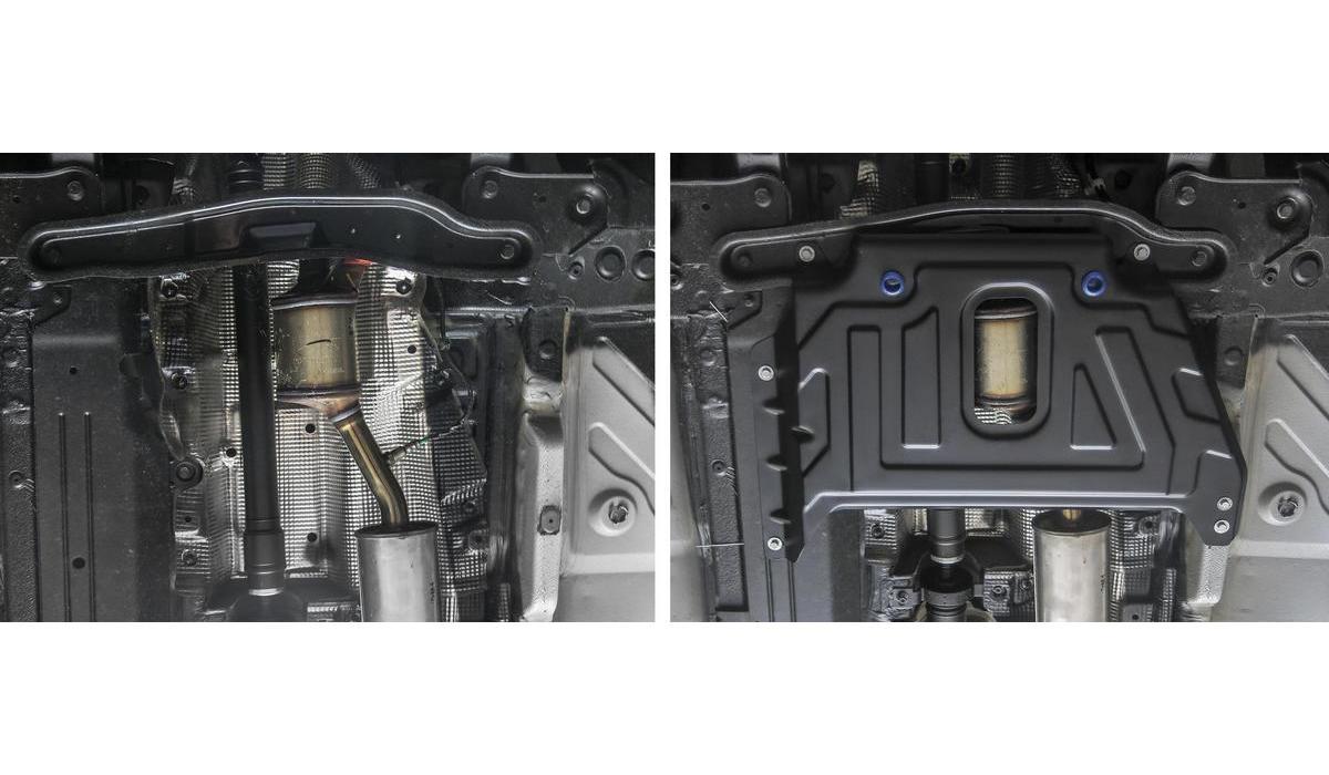 Защита кислородного датчика Rival для Nissan Terrano III рестайлинг 2016-2017 2017-н.в., сталь 1.8 мм, с крепежом, штампованная, 111.4725.3