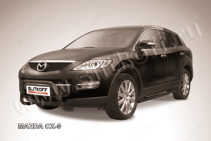 Кенгурятник d57 низкий мини черный Mazda CX-9 (2006-2012) , Slitkoff, арт. MZCX9002B