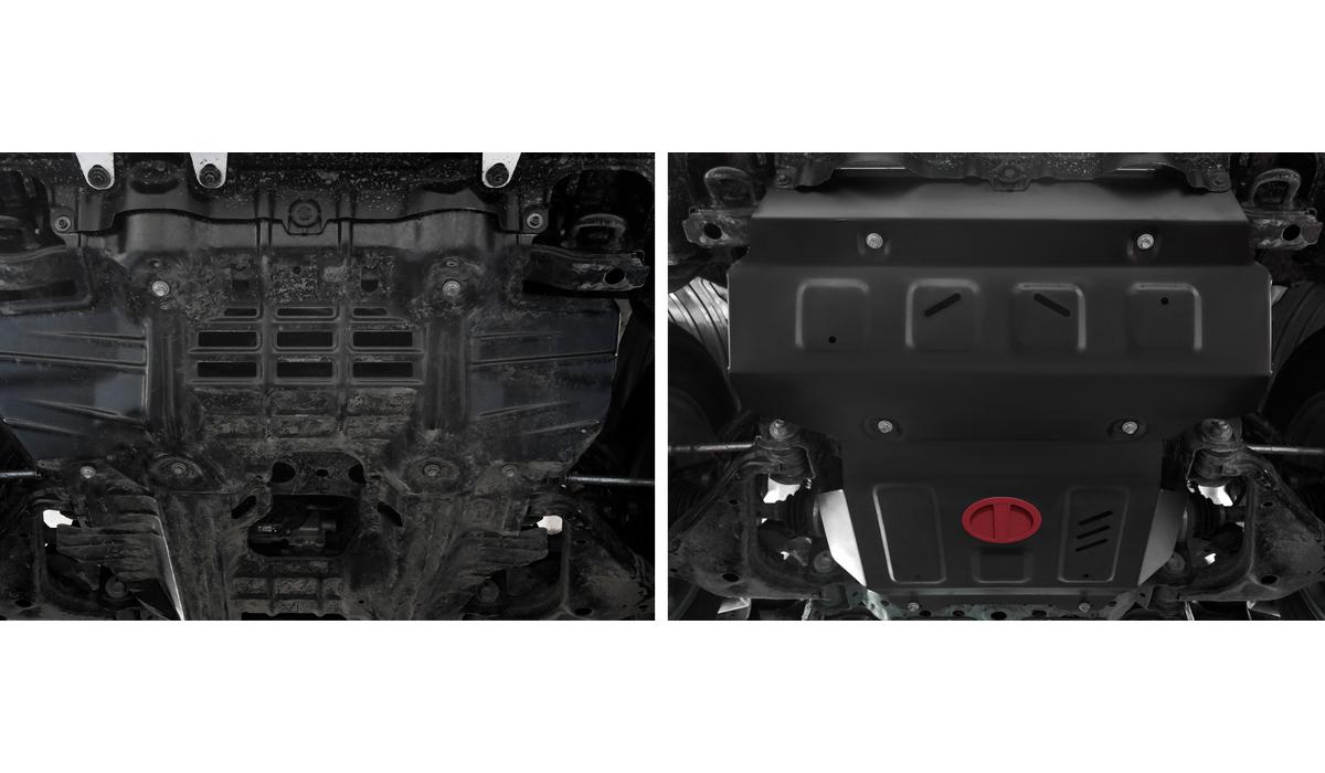 Защита радиатора и картера АвтоБроня (часть 1) для Toyota Hilux VIII рестайлинг (V - 2.8D) 4WD (только со штатным бампером) 2018-2020 2020-н.в., штампованная, сталь 1.8 мм, без крепежа, 1.09501.1