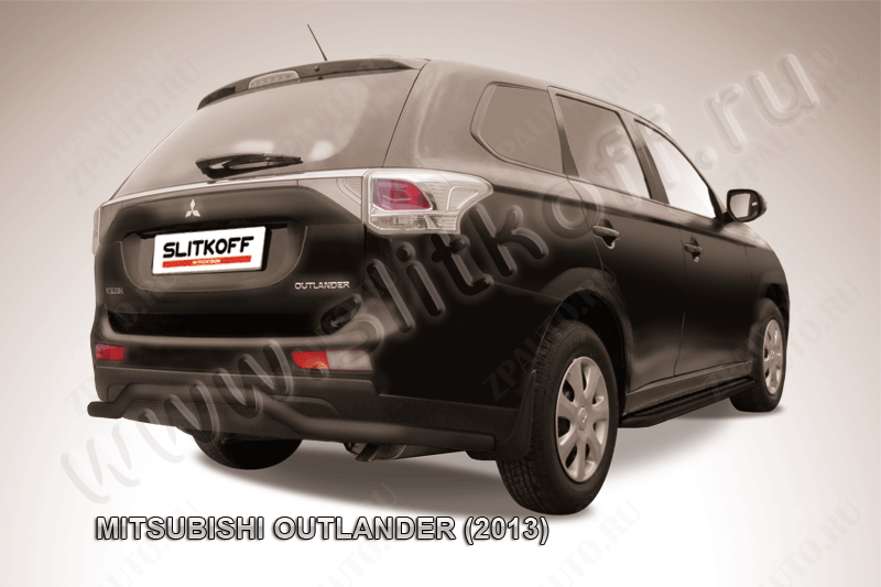 Защита заднего бампера d57 волна длинная черная Mitsubishi Outlander (2012-2015) , Slitkoff, арт. MOUT13-009B