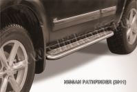 Защита порогов d57 с листом Nissan Pathfinder (2010-2014) Black Edition, Slitkoff, арт. NIP11-005BE