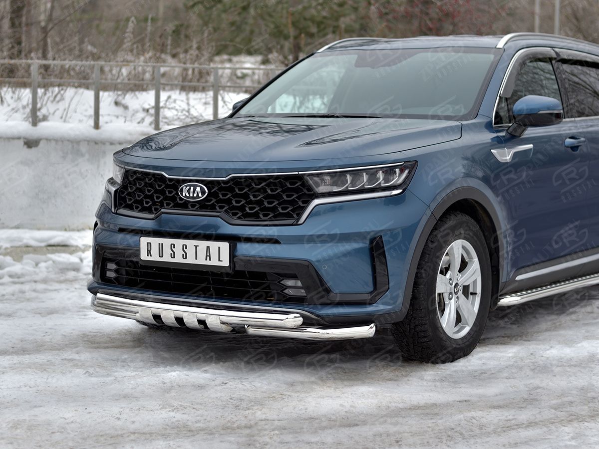 KIA SORENTO 2020- Защита переднего бампера d57 секции-d57 уголки+клыки KSORZ-004016