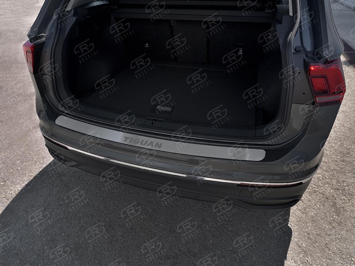VOLKSWAGEN TIGUAN 2020- (кроме R-LINE) Накладка на задний бампер RUSSTAL (нерж., шлиф.,надпись) VGN-003587