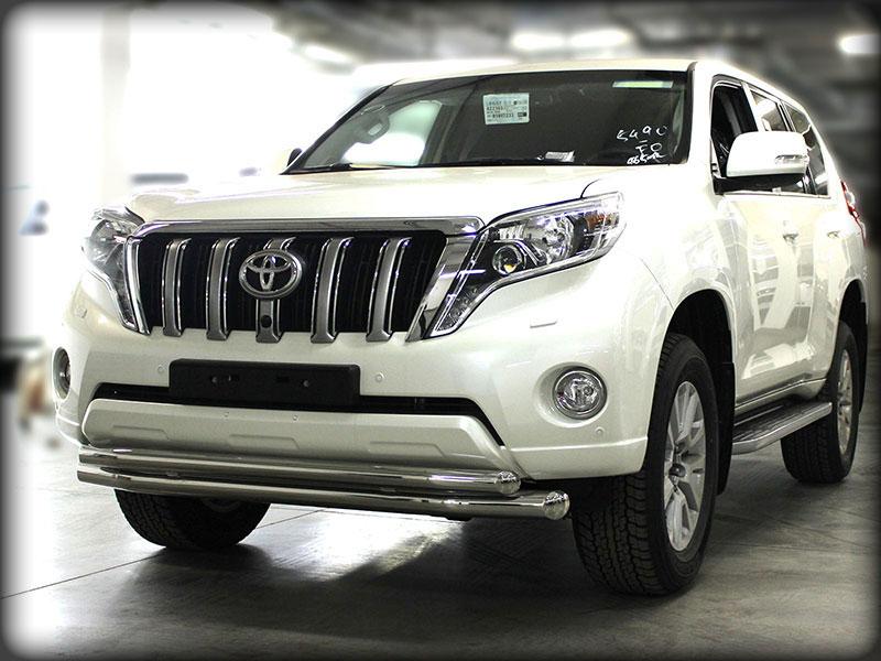 Дуга передняя по низу бампера радиусная двойная d-76+60 (короткая) для Toyota Land Cruiser 150 Prado 2013, Технотек LCPR13_1