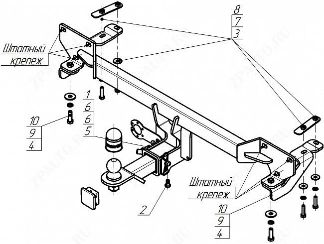 Фаркоп GAC GS4 2024-, тип шара E, MOTODOR, арт. 97808-Е