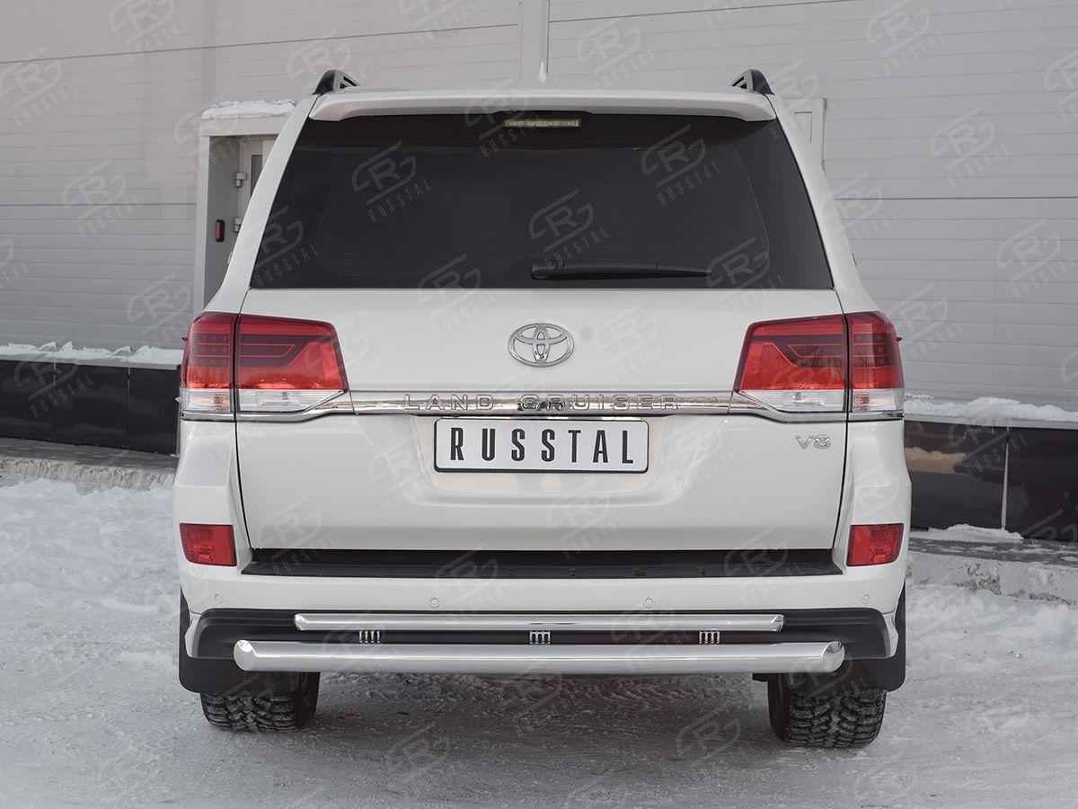 Защита заднего бампера d76/42 с декоративным пазом на Toyota Land Cruiser 200 2017 Excalibur, Slitkoff TLCZ-002908