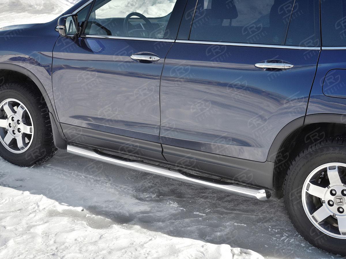 Пороги труба d76 с накладкой вариант 1 на Honda Pilot III 2015, Slitkoff HPT-0029231