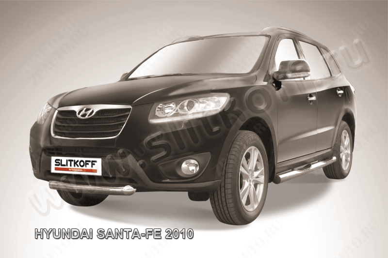 Защита переднего бампера d57 короткая Hyundai Santa-Fe (2009-2012) , Slitkoff, арт. HSFN005