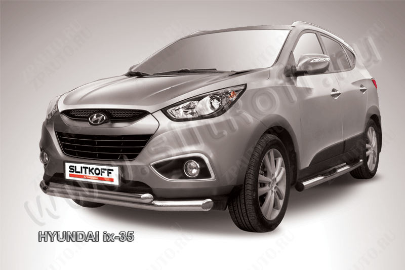 Защита переднего бампера d76+d57 двойная Hyundai ix-35 (2010-2015) Black Edition, Slitkoff, арт. Hix35-001BE