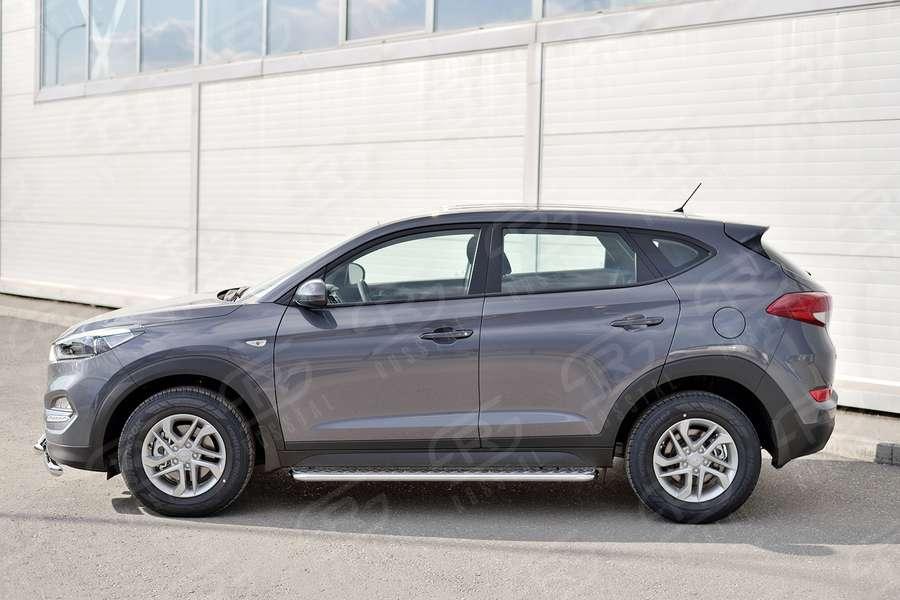 Пороги труба d42 с листом вариант 1 Hyundai Tucson 2015, Slitkoff HTL-0022371