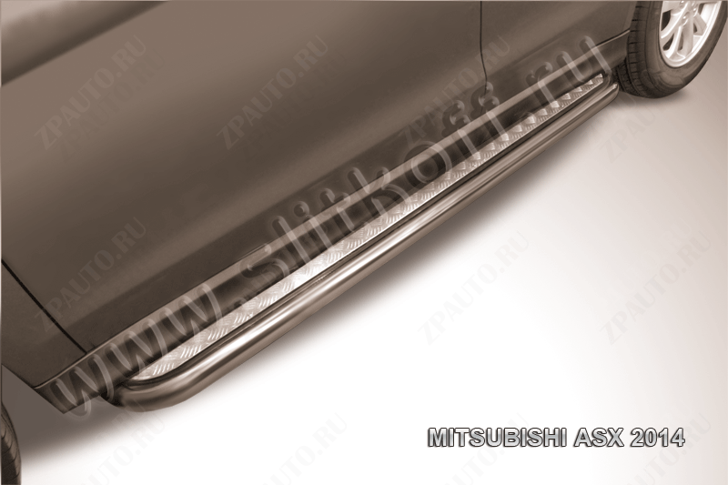 Защита порогов d42 с листом усиленная Mitsubishi ASX (2012-2016) Black Edition, Slitkoff, арт. MAS14-011BE