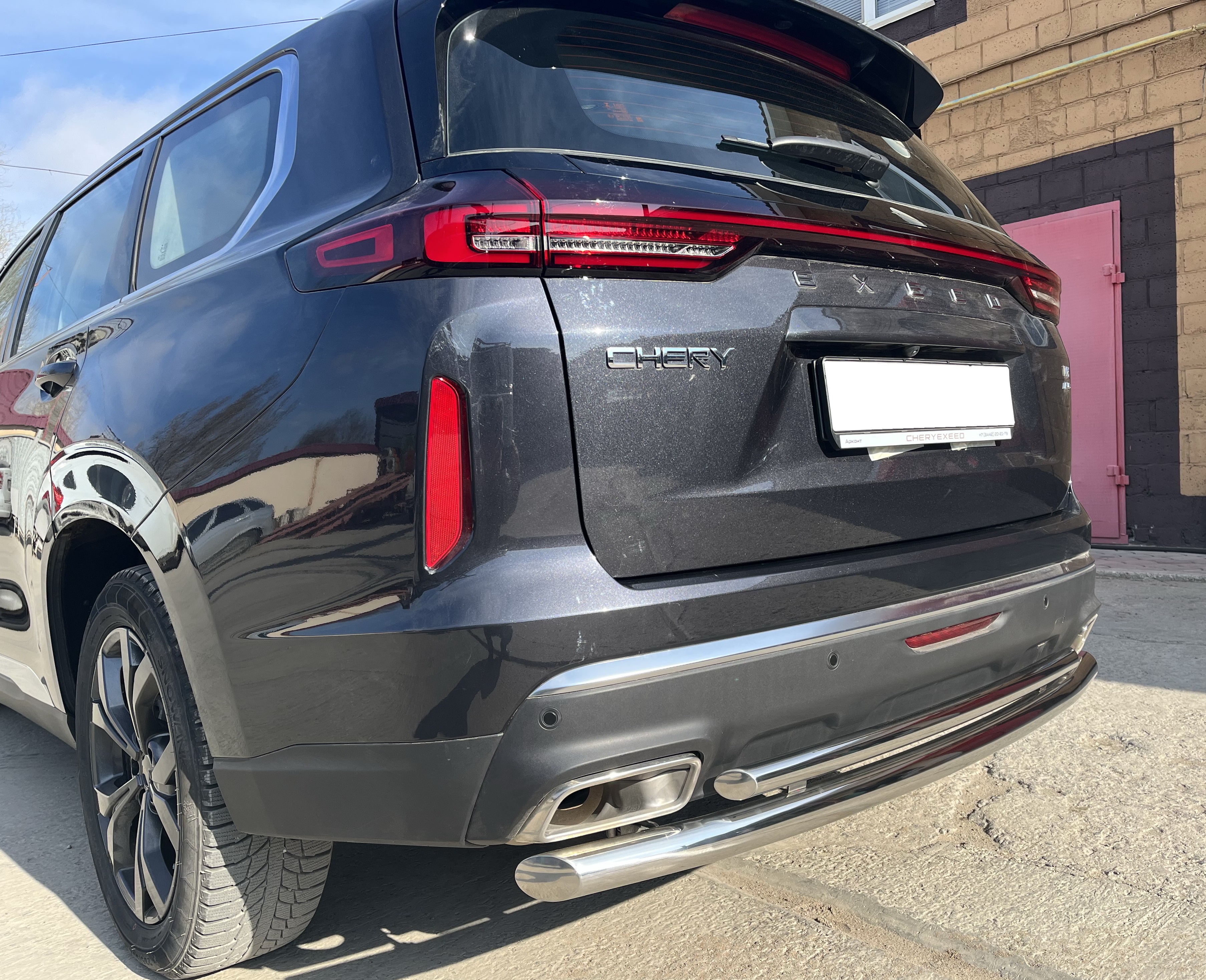 Защита заднего бампера двойная для автомобиля CHERY CheryExeed VX 2022 арт. CHEVX.22.16