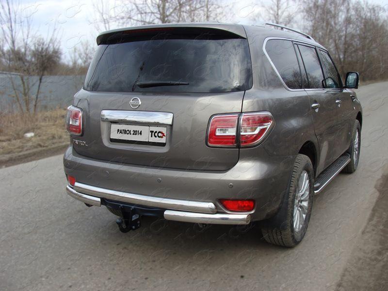 Защита задняя (центральная) 75/75 мм (под фаркоп) для автомобиля Nissan Patrol 2014-, TCC Тюнинг NISPATR14-16