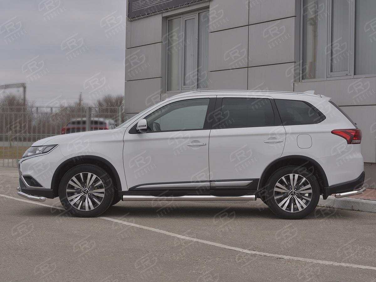 Пороги труба d76 с накладкой (вариант 2) MOT-0032042 для автомобиля MITSUBISHI Outlander 2018-, Slitkoff