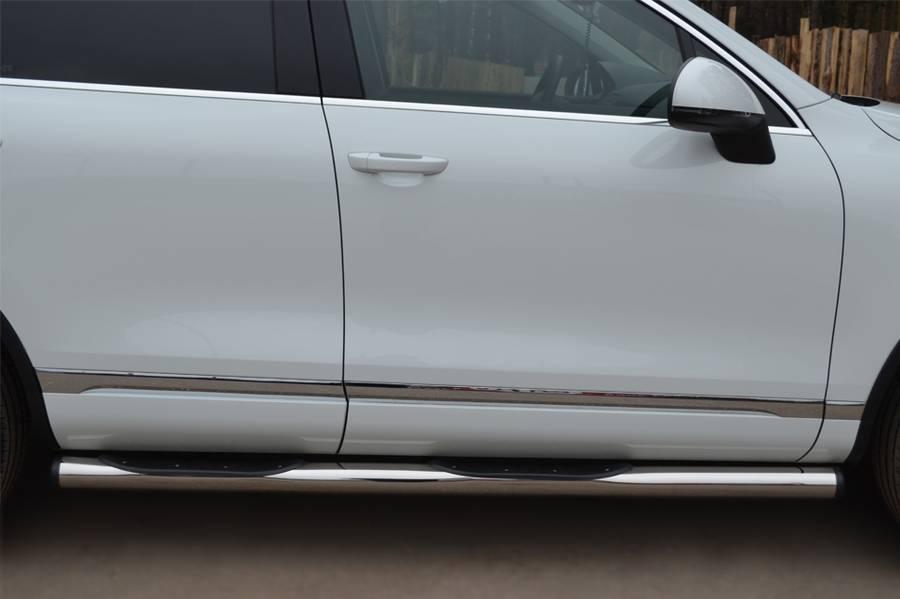 Пороги труба d76 с накладками вариант 2 для Volkswagen Touareg 2010, Slitkoff VTT-0007022