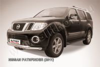 Защита переднего бампера d76+d57 двойная Nissan Pathfinder (2010-2014) Black Edition, Slitkoff, арт. NIP11-002BE