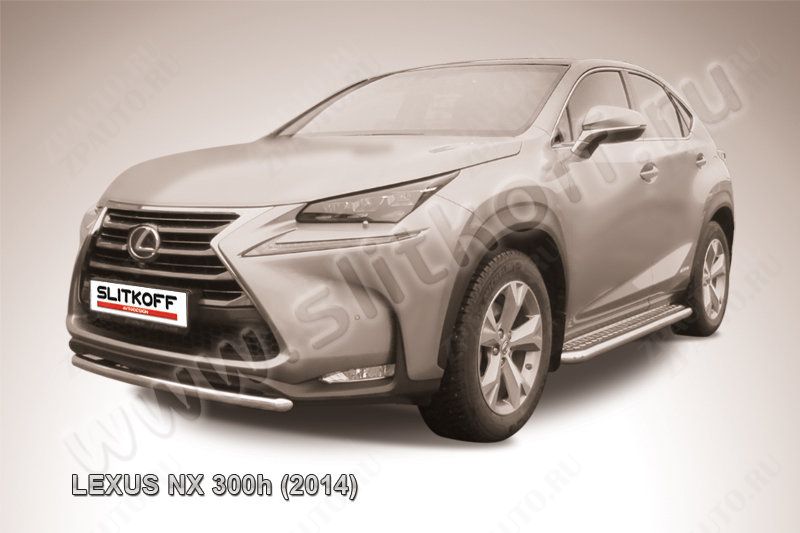 Защита переднего бампера d57 короткая Lexus NX-300h (2014-2021) Black Edition, Slitkoff, арт. LNX006BE