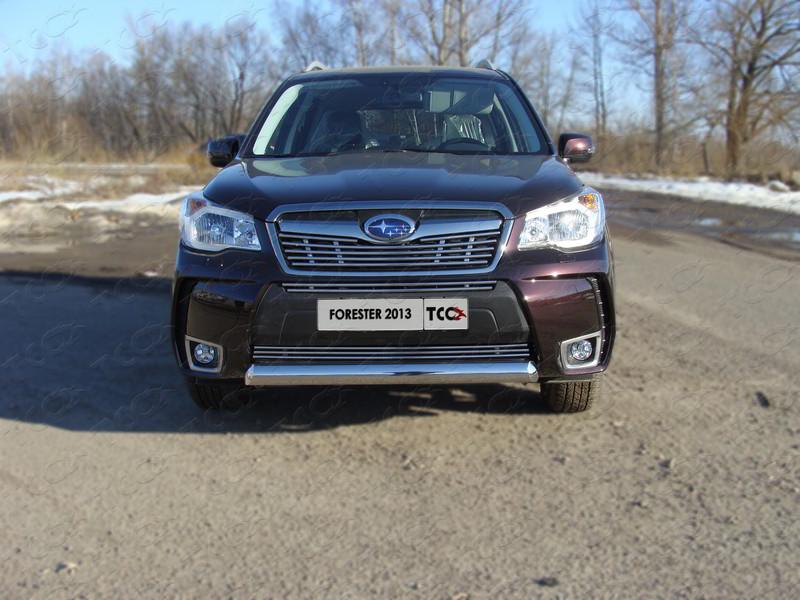 Защита передняя (овальная короткая) 75х42 мм для Subaru Forester 2013 (Субару Форестер 2013), ТСС SUBFOR13-01, TCC Тюнинг
