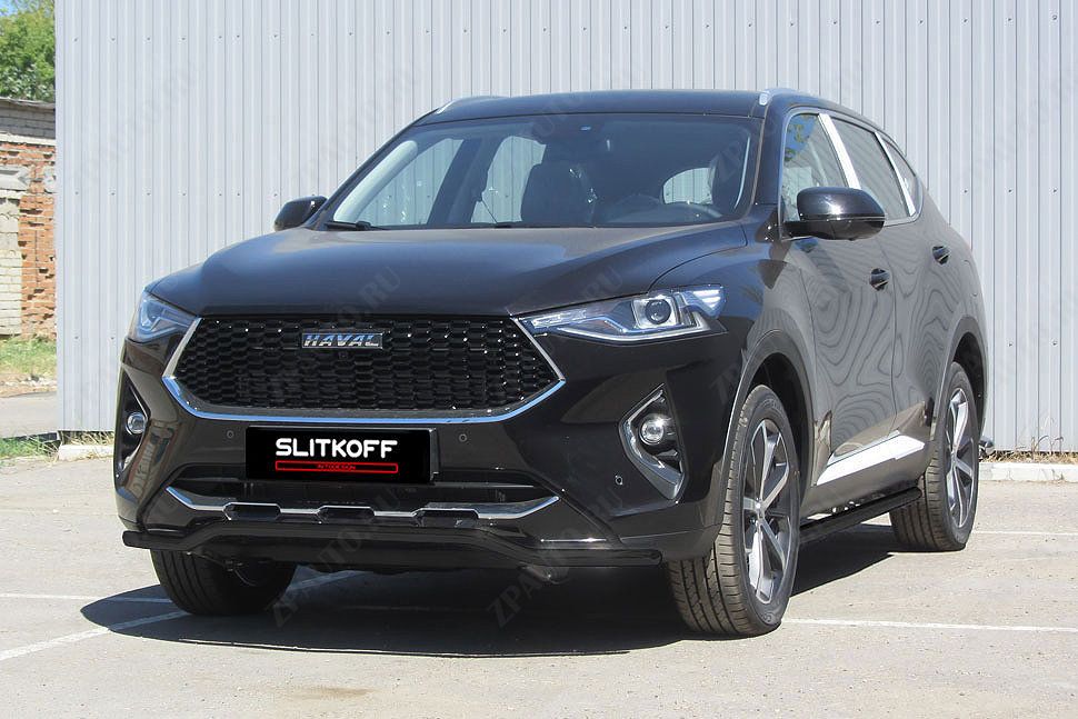 Защита переднего бампера d42 Волна черная Haval F7 F7x (2019-2023) , Slitkoff, арт. HavF7004B