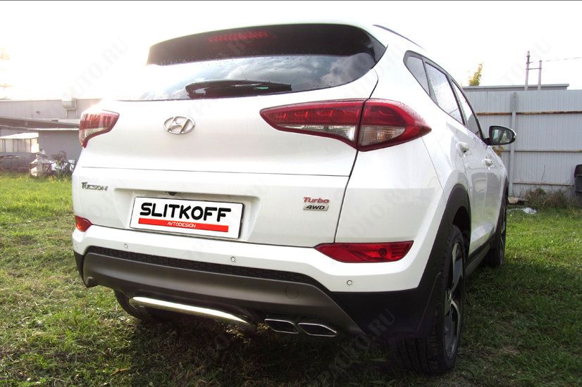 Защита заднего бампера d42 скоба Hyundai Tucson 4WD (2015-2018) , Slitkoff, арт. HT4WD15007