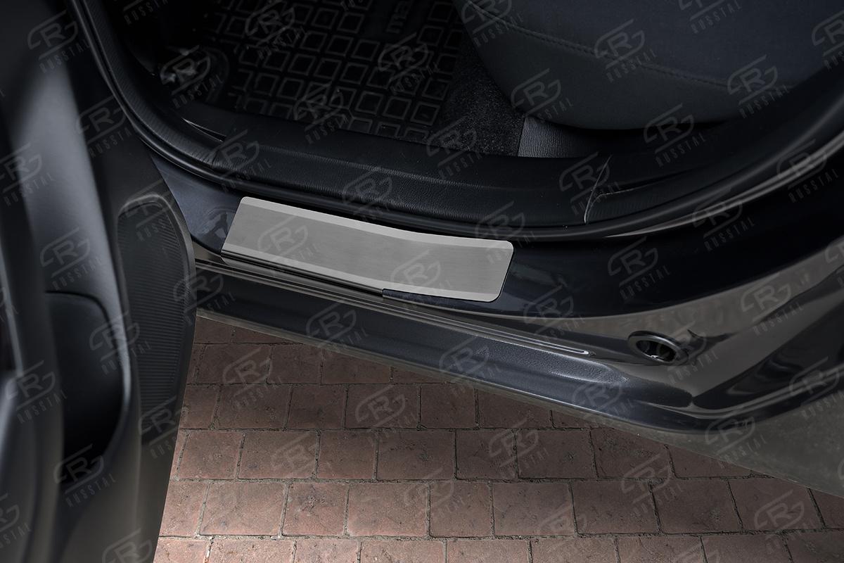 Накладки на пороги RUSSTAL (нерж., шлиф., надпись) MZD313-03 для MAZDA 3 2013-2018