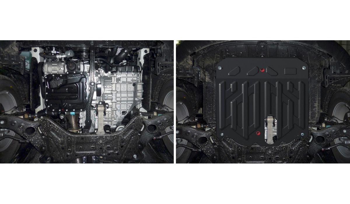 Защита картера и КПП АвтоБроня для Kia Sorento II рестайлинг (V - 2.2D; 2.4) 2012-2021, штампованная, сталь 1.8 мм, с крепежом, 111.02823.1