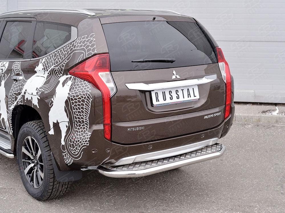 Защита заднего бампера d57 с листом вариант 2 для Mitsubishi Pajero Sport 2016, Slitkoff MPJSZ-0024872
