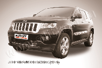 Защита переднего бампера d57+d57 двойная радиусная черная Jeep Grand Cherokee (2010-2013) , Slitkoff, арт. JGCH003B